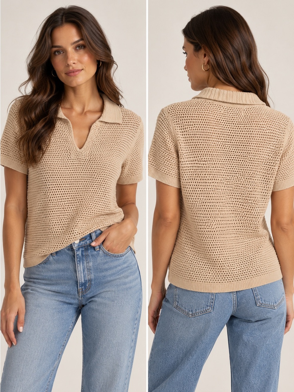 Banana Republic Textured Sweater Polo – Oyster Pearl – Size S – NWT
